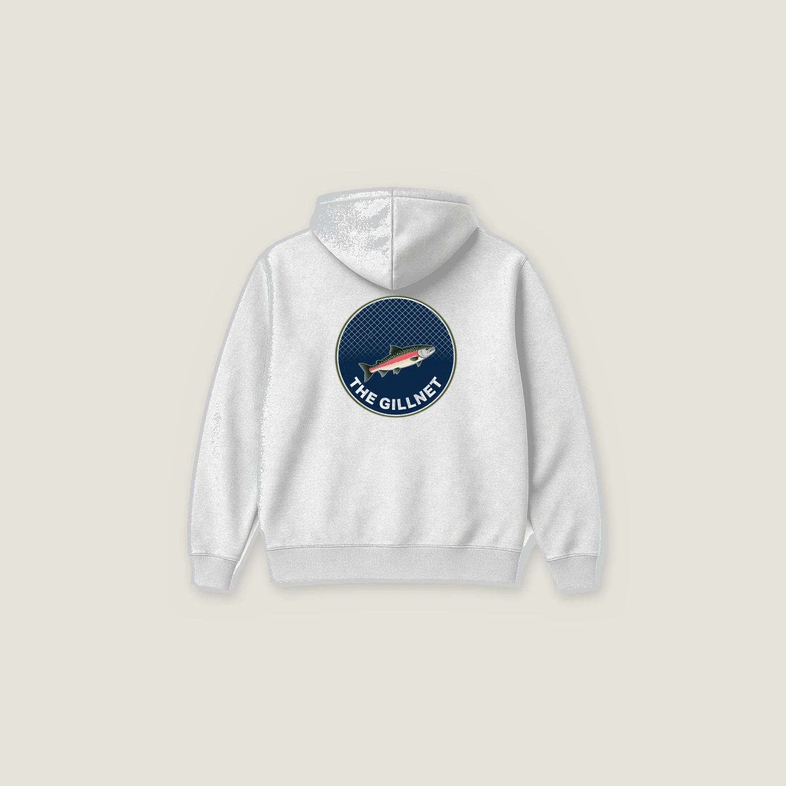 Salmon Badge Hoodie in Ash, upper-back badge